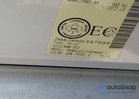 2014 Nissan Altima 2.5/2.5 S/2.5 Sl/2.5 Sv z USA, uszkodzony, nr VIN 1N4AL3AP4EN347999